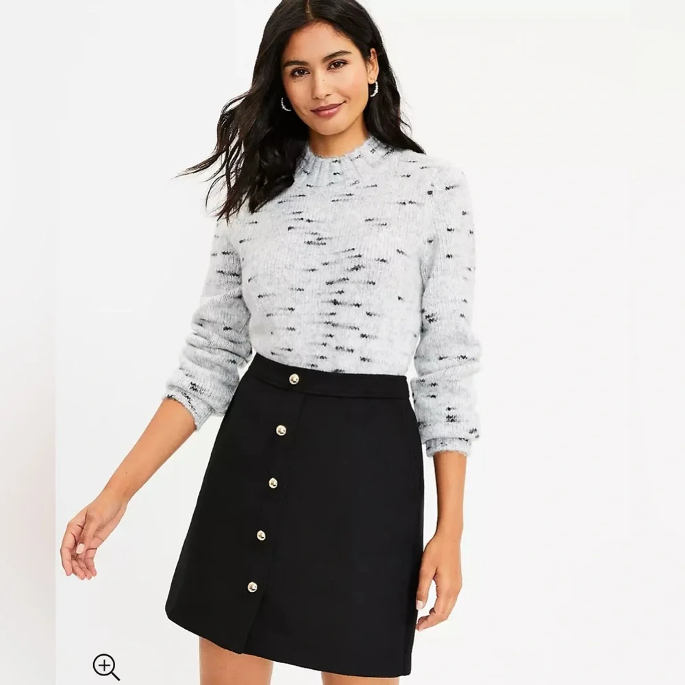 LOFT EUC Wooly Button Pocket Skirt Size 4 black wool skirt